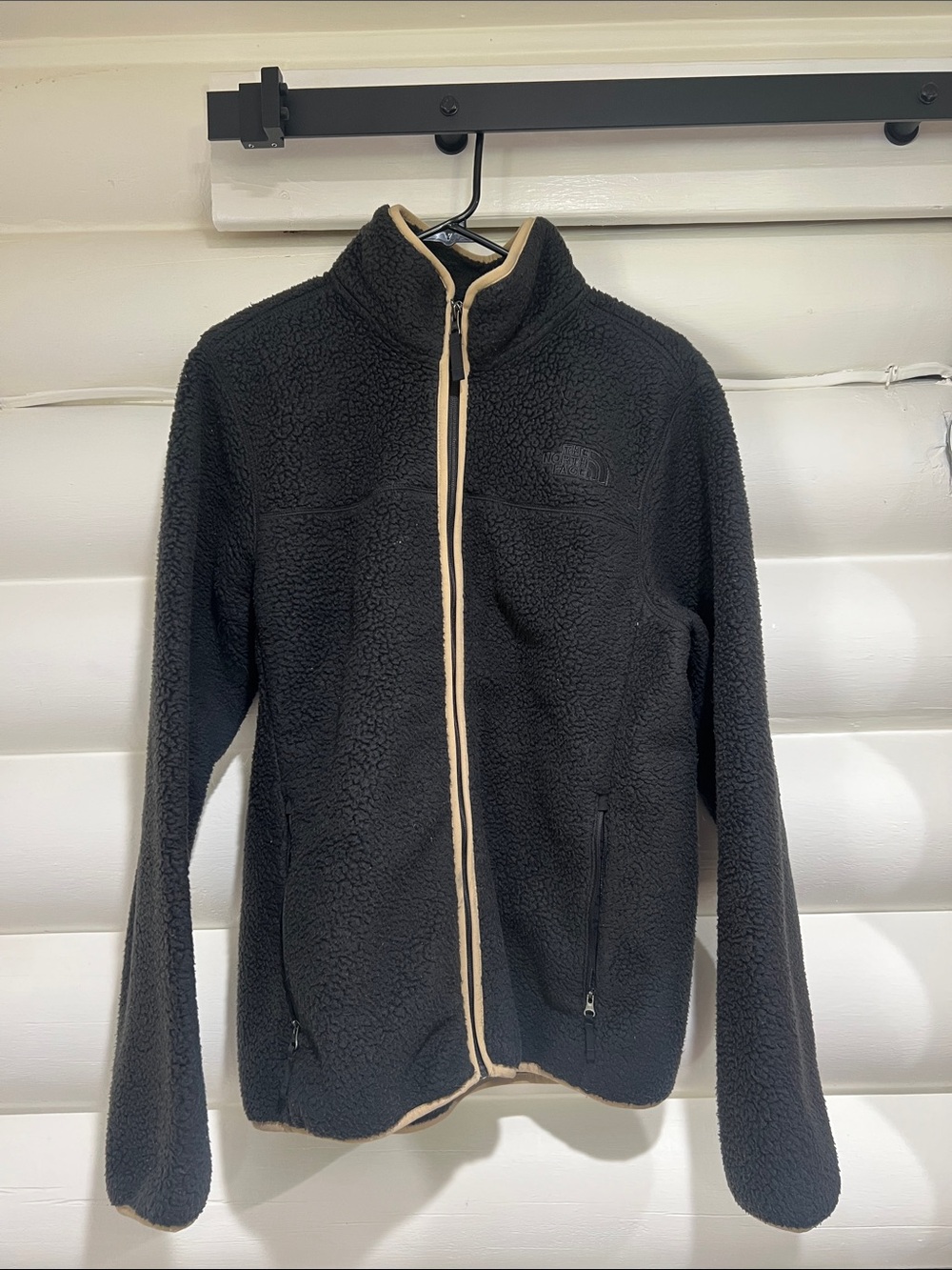 The North Face Black Sherpa Jacket with Cream Trim Accents